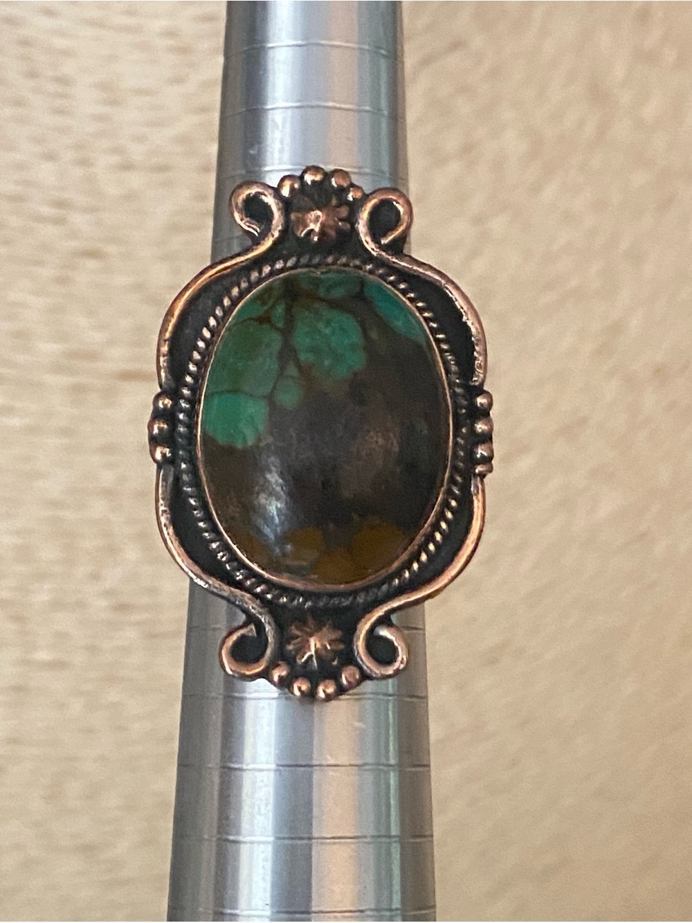 Handcrafted Hubei Turquoise Copper Statement Ring Southwest Boho  Adj 11 grams